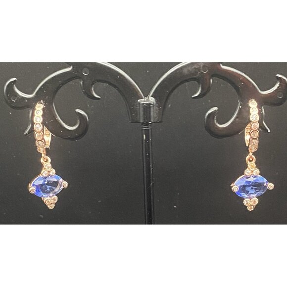 Ring Bomb Party Hoop Earrings Lab Sapphire CZ Dangle Rose Gold Plated Glamour - Picture 1 of 7